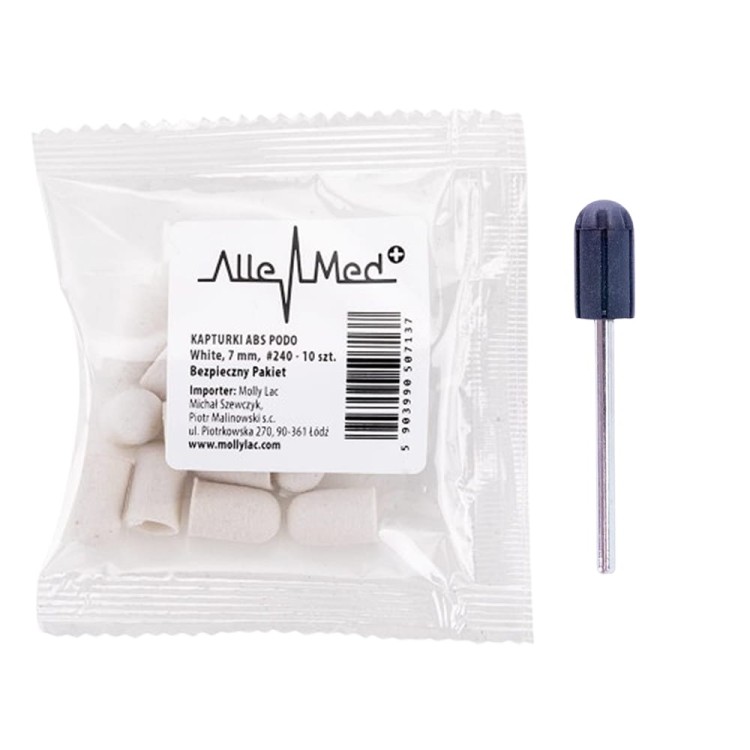 Kapturki ścierne do pedicure 7 mm gradacja 240 10 szt ABS Podo AlleMed Biały White.jpg
