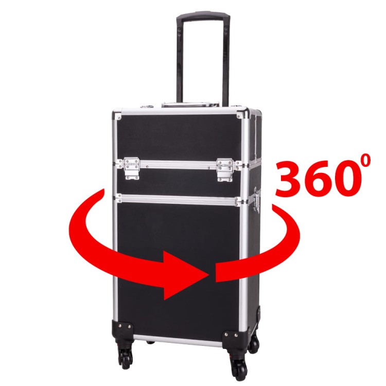 Kuferek kosmetyczny XXXL 4w1 walizka kosmetyczna na kółkach obrotowych 360 - Czarny gładki ze srebrnymi okuciami (2).jpg