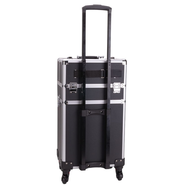 Kuferek kosmetyczny XXXL 4w1 walizka kosmetyczna na kółkach obrotowych 360 - Czarny gładki ze srebrnymi okuciami (3).jpg