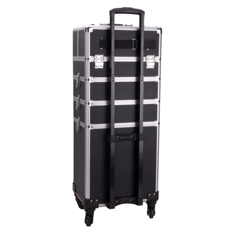 Kuferek kosmetyczny XXXL 4w1 walizka kosmetyczna na kółkach obrotowych 360 - Czarny gładki ze srebrnymi okuciami (7).jpg