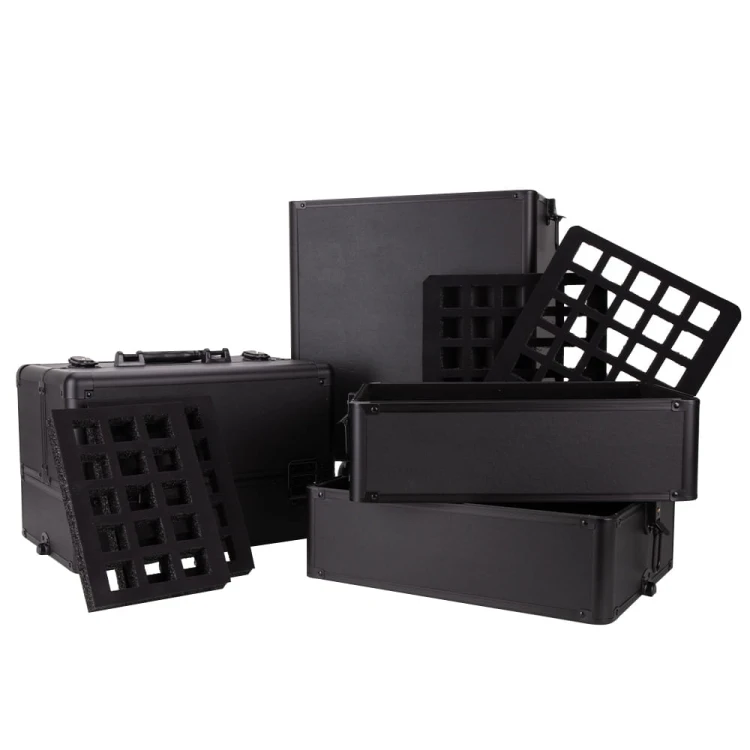 Kuferek kosmetyczny XXXL 4w1 walizka kosmetyczna na kółkach obrotowych 360 - Czarny gładki z czarnymi okuciami (7).jpg