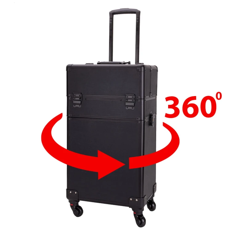 Kuferek kosmetyczny XXXL 4w1 walizka kosmetyczna na kółkach obrotowych 360 - Czarny gładki z czarnymi okuciami (1).jpg