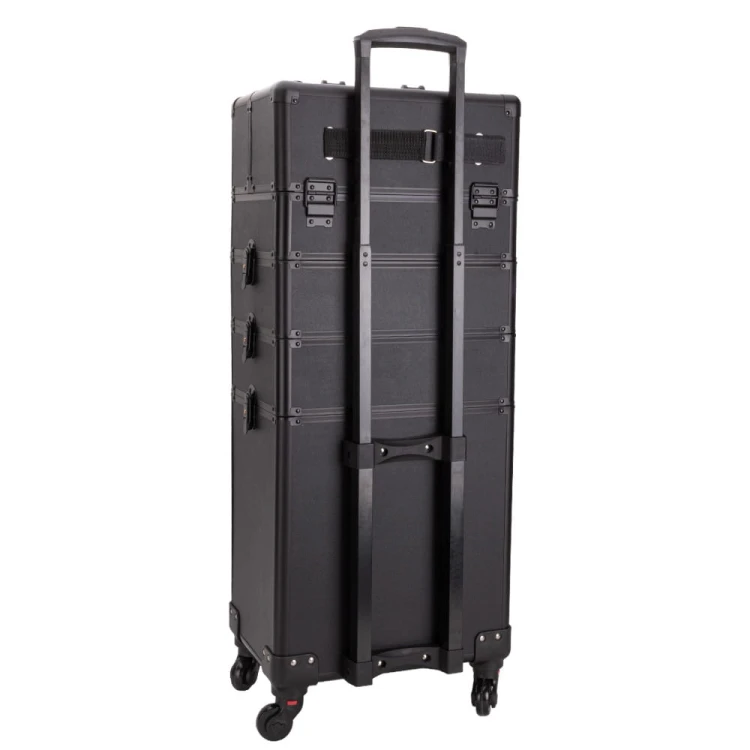 Kuferek kosmetyczny XXXL 4w1 walizka kosmetyczna na kółkach obrotowych 360 - Czarny gładki z czarnymi okuciami (2).jpg