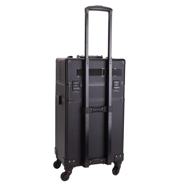 Kuferek kosmetyczny XXXL 4w1 walizka kosmetyczna na kółkach obrotowych 360 - Czarny gładki z czarnymi okuciami (3).jpg