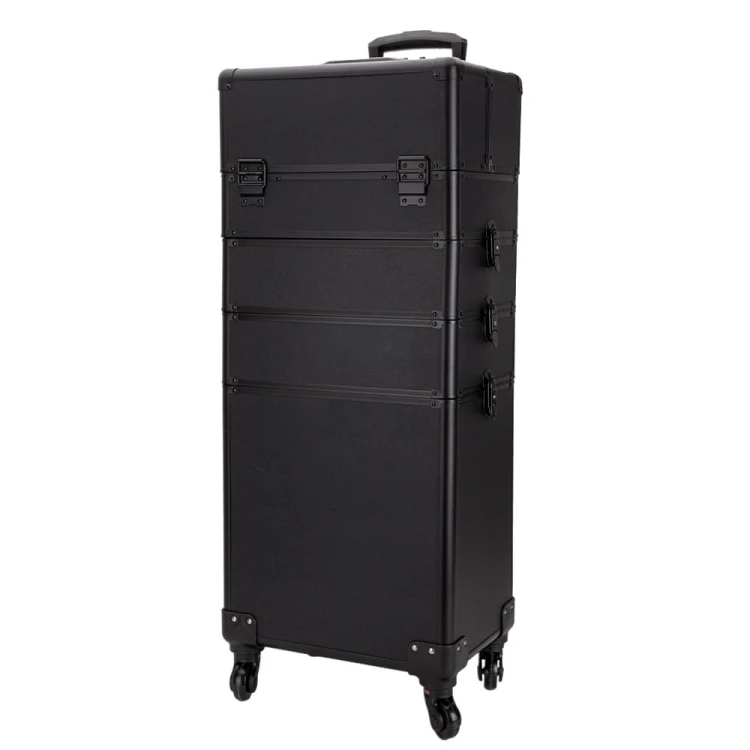 Kuferek kosmetyczny XXXL 4w1 walizka kosmetyczna na kółkach obrotowych 360 - Czarny gładki z czarnymi okuciami (6).jpg