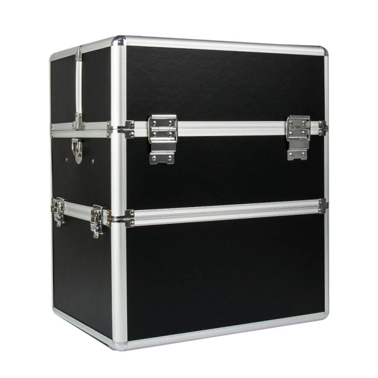 Kuferek kosmetyczny XXL dwuczęściowy na lampę i frezarkę czarny gładki srebrne okucia ( bez kratki, bez paska ) (2).jpg