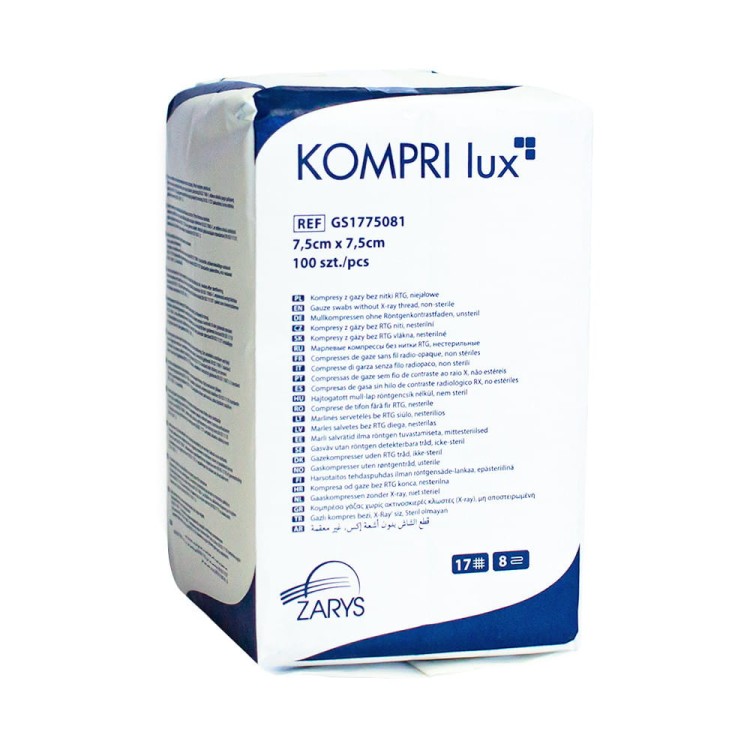 Kompresy z gazy bez nitki RTG niejałowe Kompri Lux 7,5x7,5 cm 100 szt (3).jpg
