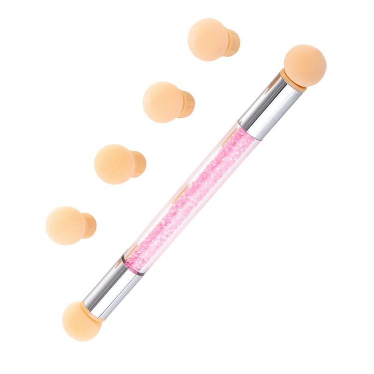 Dwustronny pędzel gąbka do ombre i nail art z cyrkoniami różowy.jpg