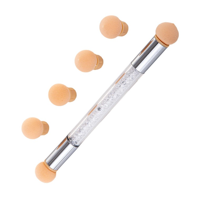 Dwustronny pędzel gąbka do ombre i nail art z cyrkoniami biały.jpg