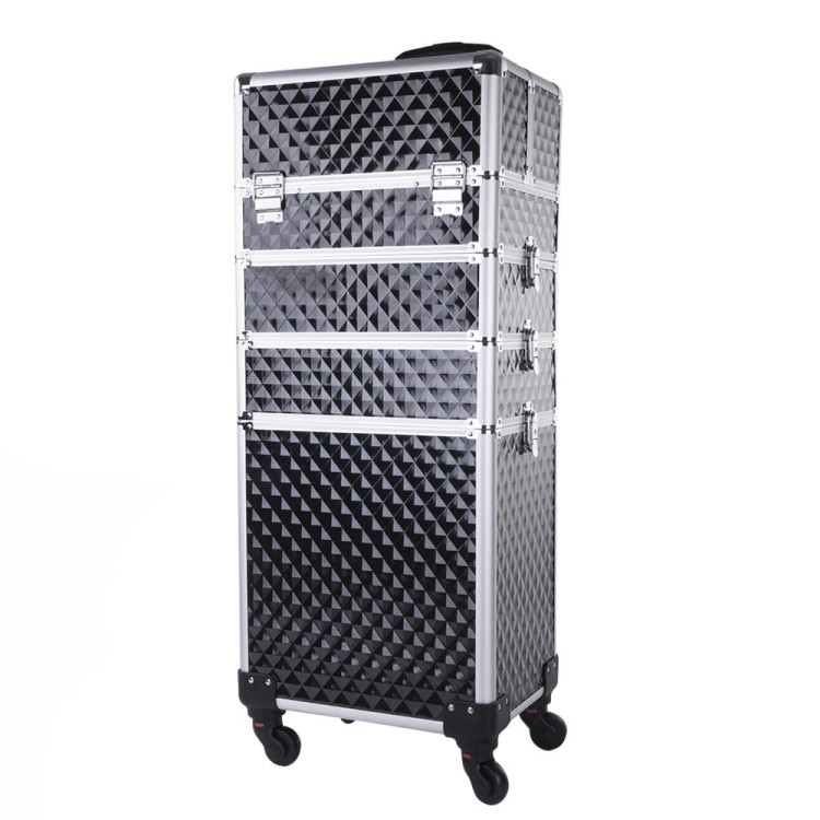 Kuferek kosmetyczny XXXL 4w1 walizka kosmetyczna na kółkach obrotowych 360 stopni Diamond 3D Czarny ze srebrnymi okuciami (1).jpg