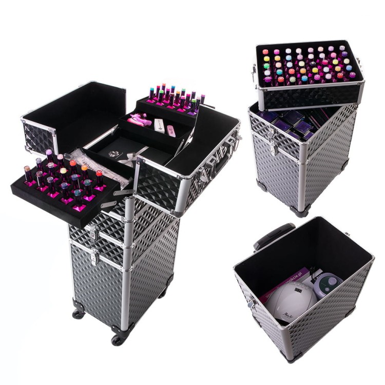 Kuferek kosmetyczny XXXL 4w1 walizka kosmetyczna na kółkach obrotowych 360 stopni Diamond 3D Czarny ze srebrnymi okuciami (2).jpg