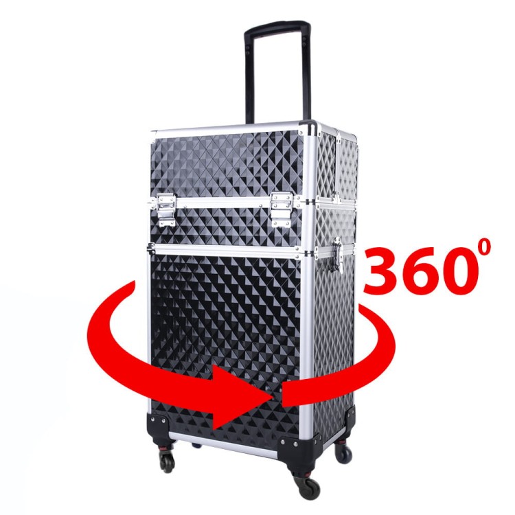 Kuferek kosmetyczny XXXL 4w1 walizka kosmetyczna na kółkach obrotowych 360 stopni Diamond 3D Czarny ze srebrnymi okuciami (4).jpg