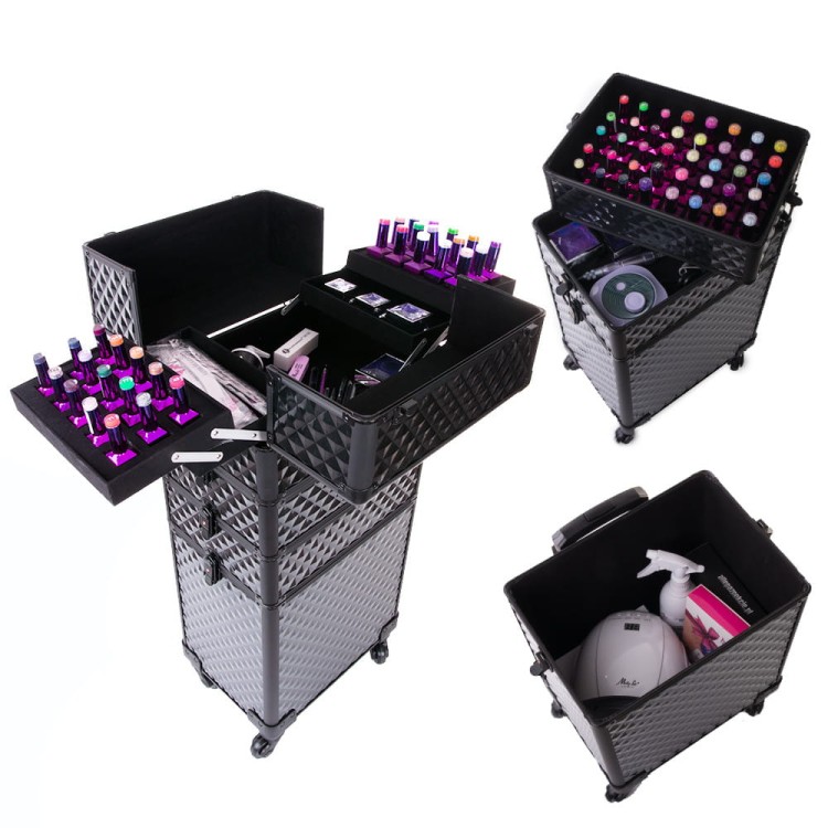 Kuferek kosmetyczny XXXL 4w1 walizka kosmetyczna na kółkach obrotowych 360 stopni Diamond 3D Czarny z czarnymi okuciami (2).jpg