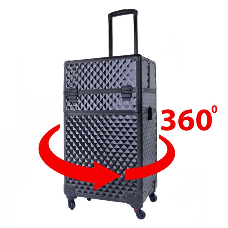 Kuferek kosmetyczny XXXL 4w1 walizka kosmetyczna na kółkach obrotowych 360 stopni Diamond 3D Czarny z czarnymi okuciami (4).jpg