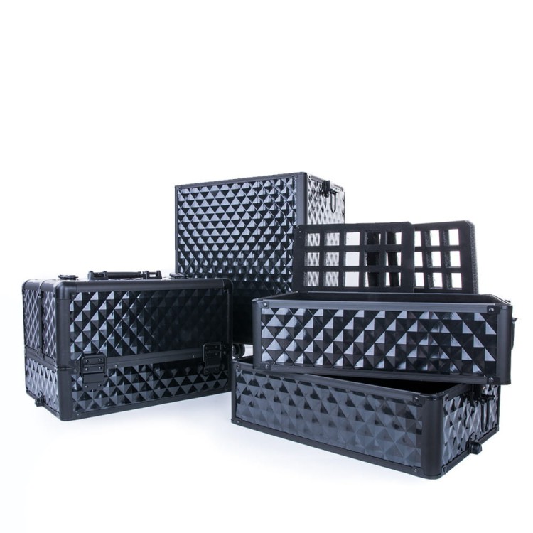 Kuferek kosmetyczny XXXL 4w1 walizka kosmetyczna na kółkach obrotowych 360 stopni Diamond 3D Czarny z czarnymi okuciami (5).jpg