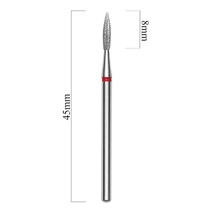 Frez diamentowy płomień ostry czerwony Staleks Expert średnica 2,3 mm część pracująca 8 mm 3.jpg