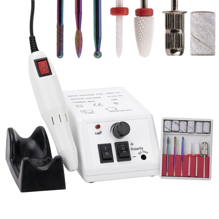 Frezarka do manicure 15W No Name z kompletem frezów biała white DM298 20 000 obrotów (1).jpg