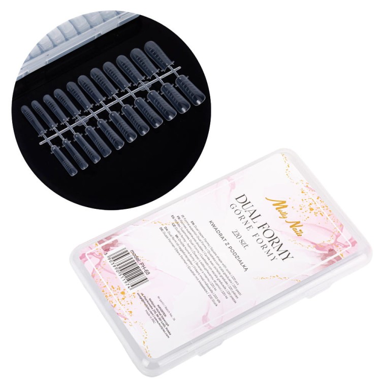 Górne formy do paznokci dualformy do żelu akrylożelu akrylu kwadrat z podziałką Molly Nails 220 szt model PH-68 1.jpg