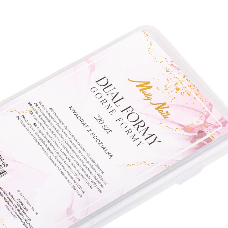 Górne formy do paznokci dualformy do żelu akrylożelu akrylu kwadrat z podziałką Molly Nails 220 szt model PH-68 4.jpg