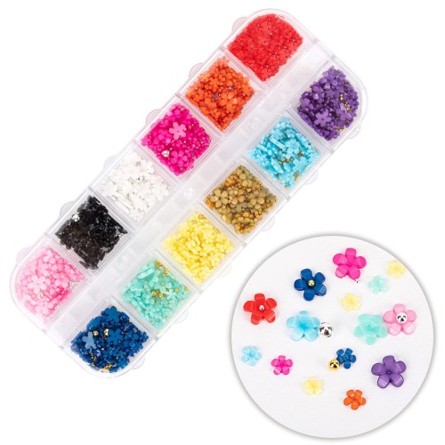 Ozdoby do paznokci Molly Nails akrylowe kwiatki mix kolorów ok 300 sztuk kasetka 1.jpg