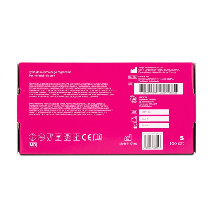 Rękawiczki jednorazowe nitrylowe diagnostyczne i ochronne IGOLI rozmiar S fuksja 100 szt 3.jpg