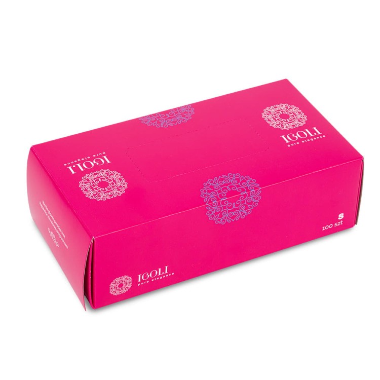 Rękawiczki jednorazowe nitrylowe diagnostyczne i ochronne IGOLI rozmiar S fuksja 100 szt 4.jpg