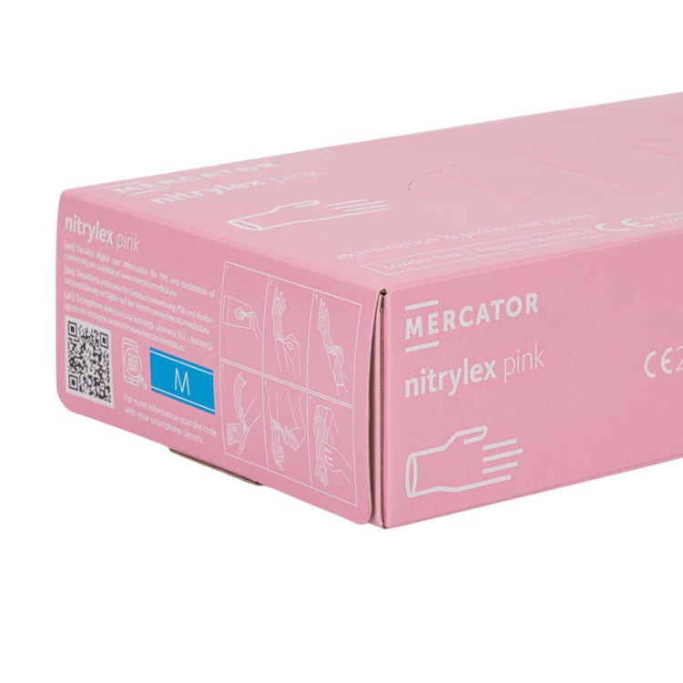 Rękawiczki jednorazowe nitrylowe diagnostyczne i ochronne Mercator rozmiar M różowe 100 szt 2.jpg