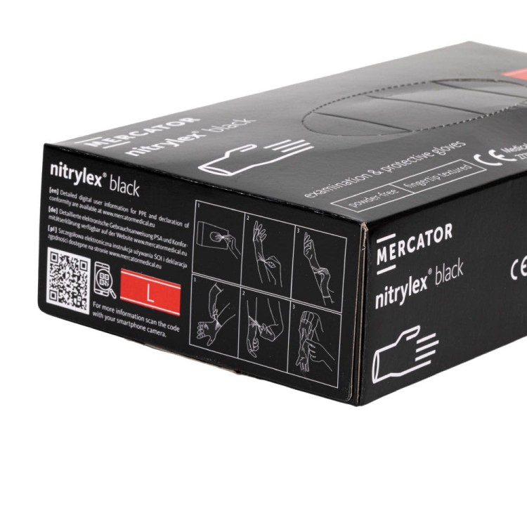 Rękawiczki jednorazowe nitrylowe diagnostyczne i ochronne Mercator rozmiar L czarne 100 szt 2.jpg