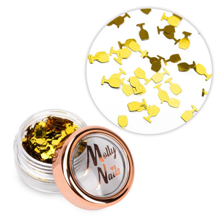 Ozdoba do paznokci Molly Nails kieliszki złote holo 2g 1.jpg