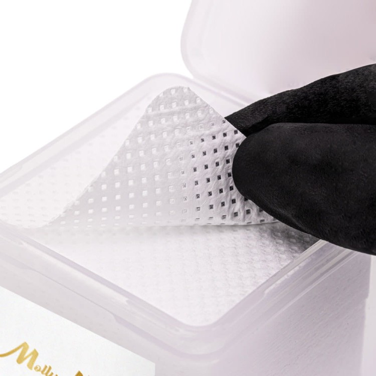 Waciki bezpyłowe perforowane do paznokci Molly Nails białe 5x5 cm 200 szt 5.jpg