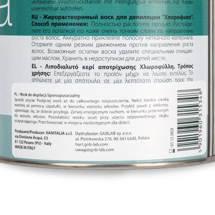 Wosk do depilacji w puszce do depilacji paskowej Xanitalia Clorofilla roślinny 800ml 3.jpg