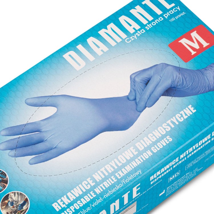Rękawiczki nitrylowe diagnostyczne i ochronne Diamante rozmiar M niebieskie 3.jpg