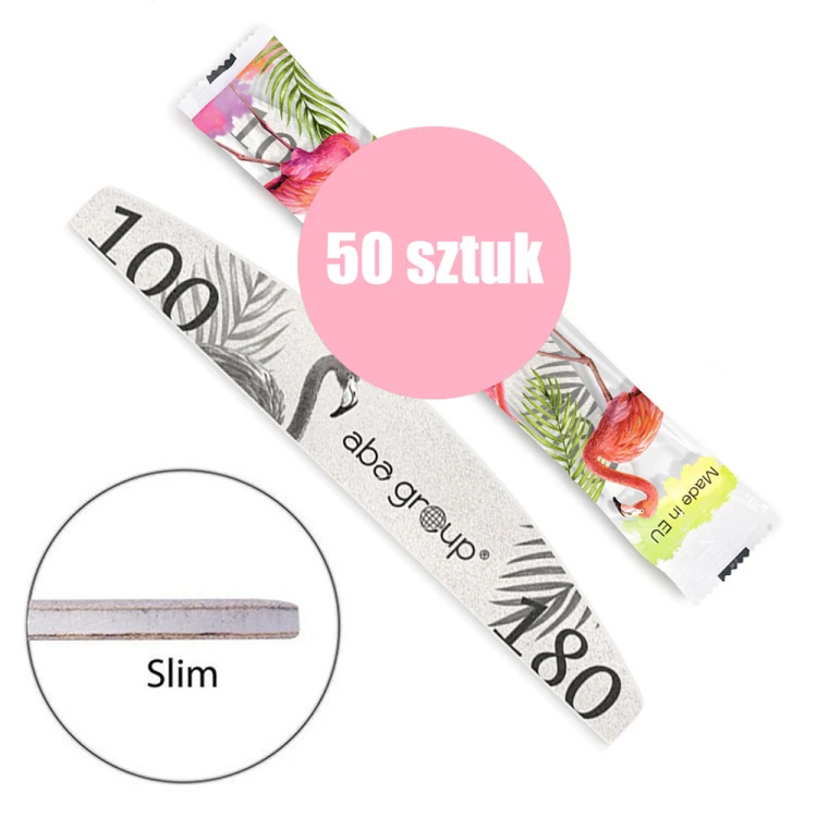 Pilnik do paznokci Bezpieczny Pakiet Slim łódka półksiężyc 100 180 Aba Group 50szt detal.jpg