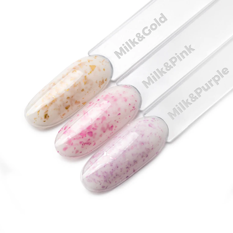 Mleczna baza kauczukowa z różowo metalicznymi płatkami Flakes Rubber Base Milk&Pink Molly Nails HEMADi-HEMA Free 10 gram (3).jpg