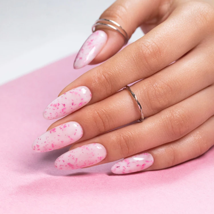 Mleczna baza kauczukowa z różowo metalicznymi płatkami Flakes Rubber Base Milk&Pink Molly Nails HEMADi-HEMA Free 10 gram (7).jpg