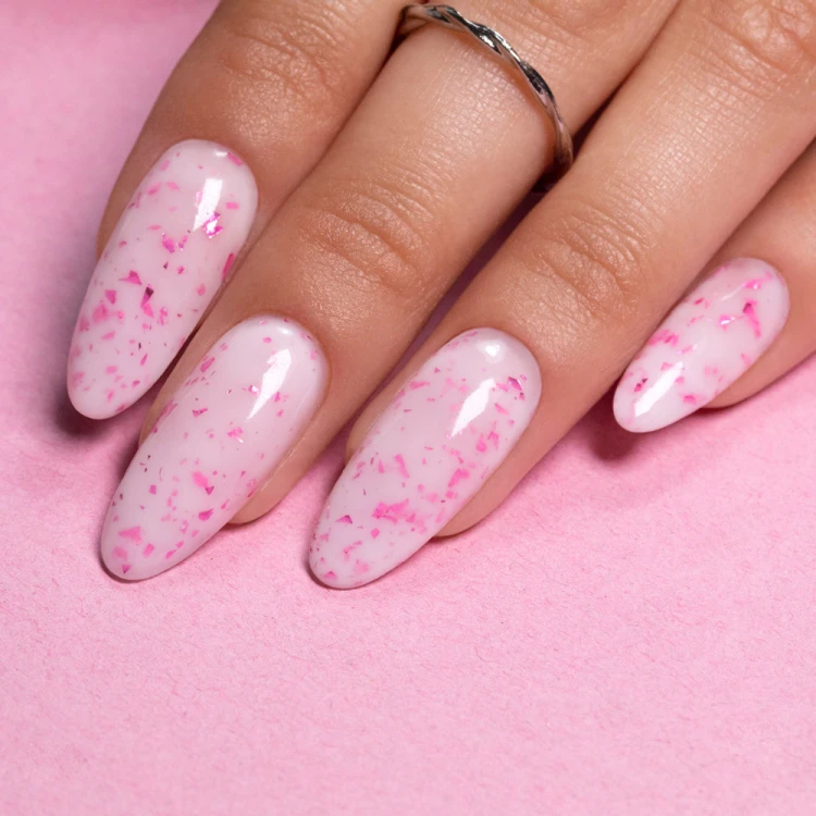 Mleczna baza kauczukowa z różowo metalicznymi płatkami Flakes Rubber Base Milk&Pink Molly Nails HEMADi-HEMA Free 10 gram (8).jpg