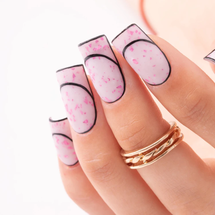 Mleczna baza kauczukowa z różowo metalicznymi płatkami Flakes Rubber Base Milk&Pink Molly Nails HEMADi-HEMA Free 10 gram (9).jpg