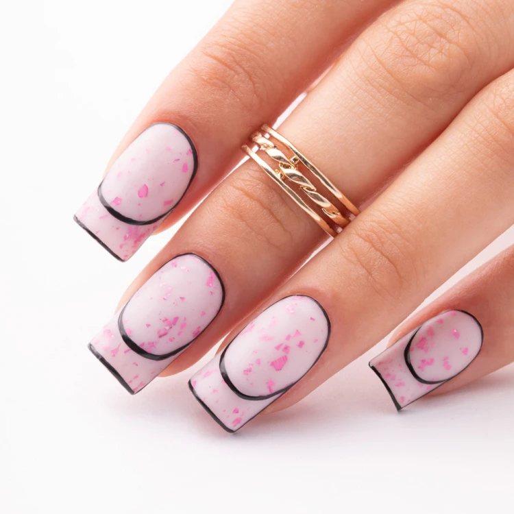 Mleczna baza kauczukowa z różowo metalicznymi płatkami Flakes Rubber Base Milk&Pink Molly Nails HEMADi-HEMA Free 10 gram (10).jpg