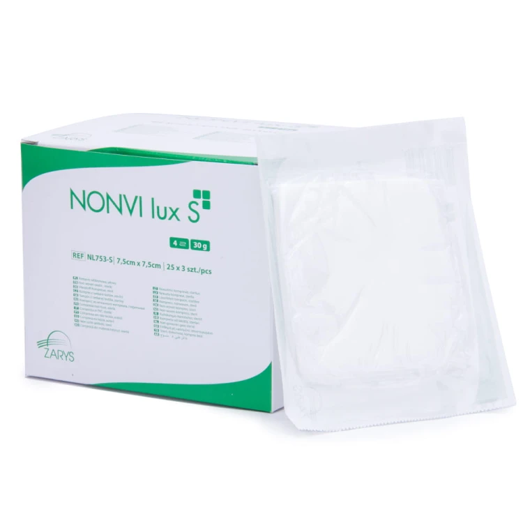 Kompresy Jałowe Włókninowe Gaziki tamponada podologiczna wrastające paznokcie 7,5x7,5cm 30g 75szt.jpg