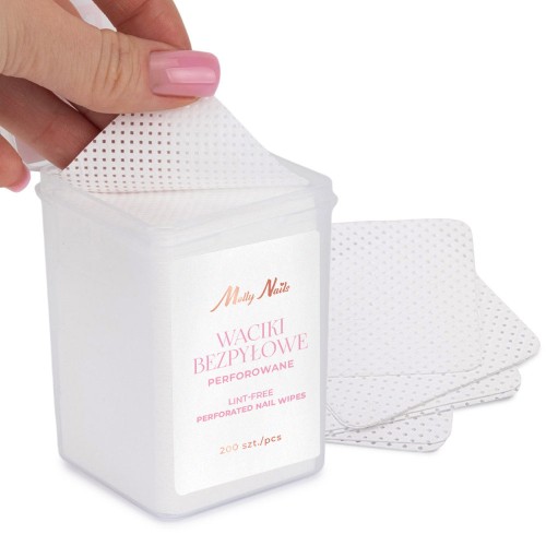 Waciki bezpyłowe perforowane do paznokci Molly Nails białe 5x5 cm 200 szt 1a.jpg