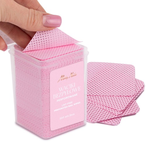 Waciki bezpyłowe perforowane do paznokci Molly Nails różowe 5x5 cm 200 szt 1a.jpg