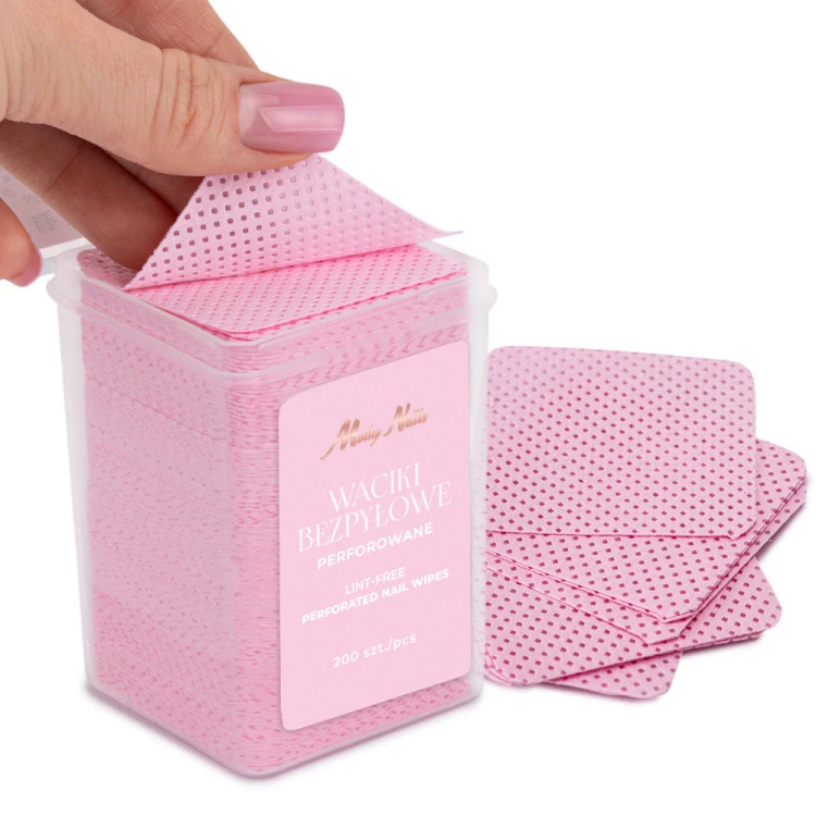 Waciki bezpyłowe perforowane do paznokci Molly Nails różowe 5x5 cm 200 szt 1a.jpg