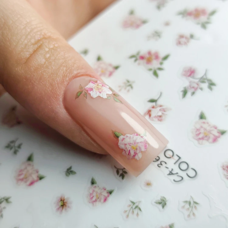 Naklejki do paznokci samoprzylepne kwiaty napisy CA-362 MollyNails 4.jpg