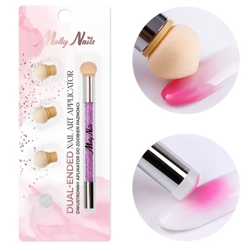 Dwustronny pędzel gąbka MollyNails do ombre i nail art stempel z cyrkoniami fioletowy (1).jpg