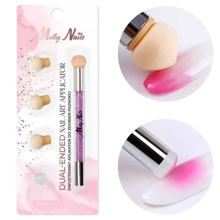 Dwustronny pędzel gąbka MollyNails do ombre i nail art stempel z cyrkoniami fioletowy (1).jpg