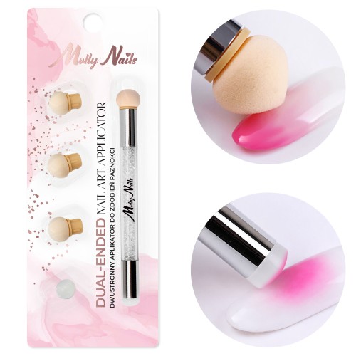 Dwustronny pędzel gąbka MollyNails do ombre i nail art stempel z cyrkoniami biały (1).jpg