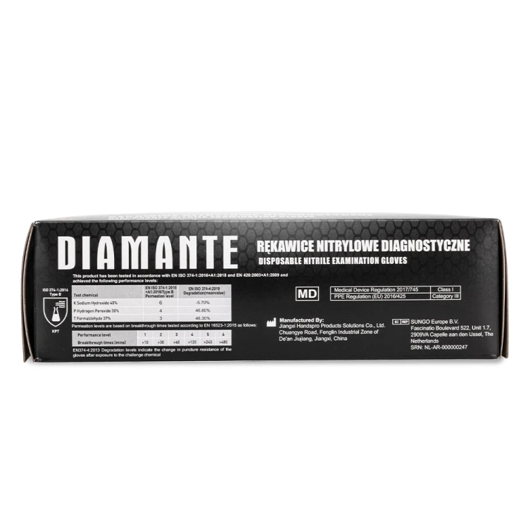 Rękawiczki jednorazowe nitrylowe diagnostyczne i ochronne Diamante rozmiar S czarne 100 szt 4.jpg