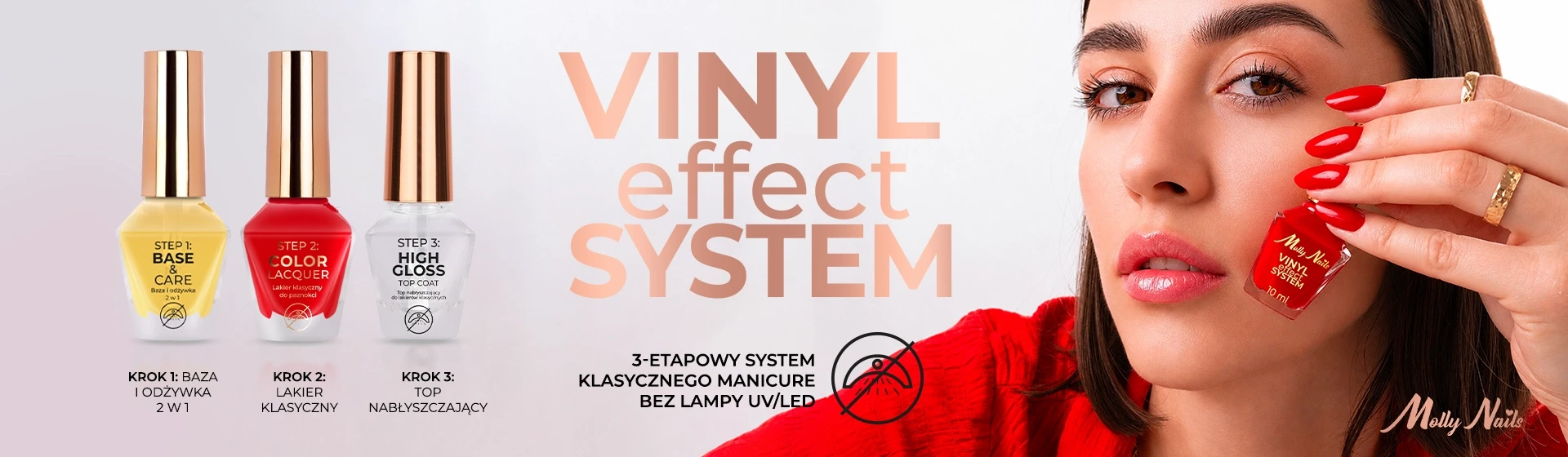 kolekcja lakierów hybrydowych vinyl effect system przedstawiana przez modelkę